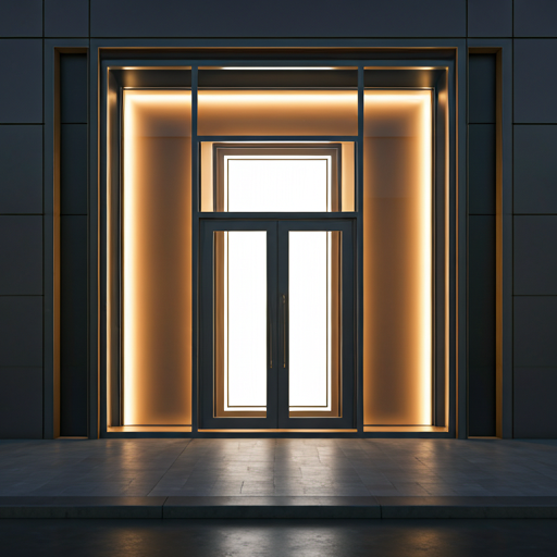 luxury commercial shop front design with glass facade and professional lighting display